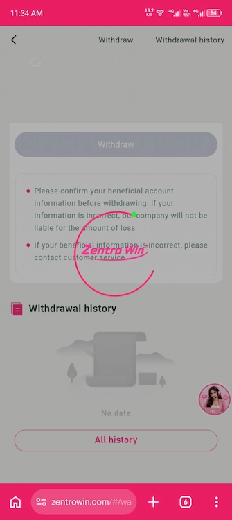 ZENTRO Win Game Withdraw