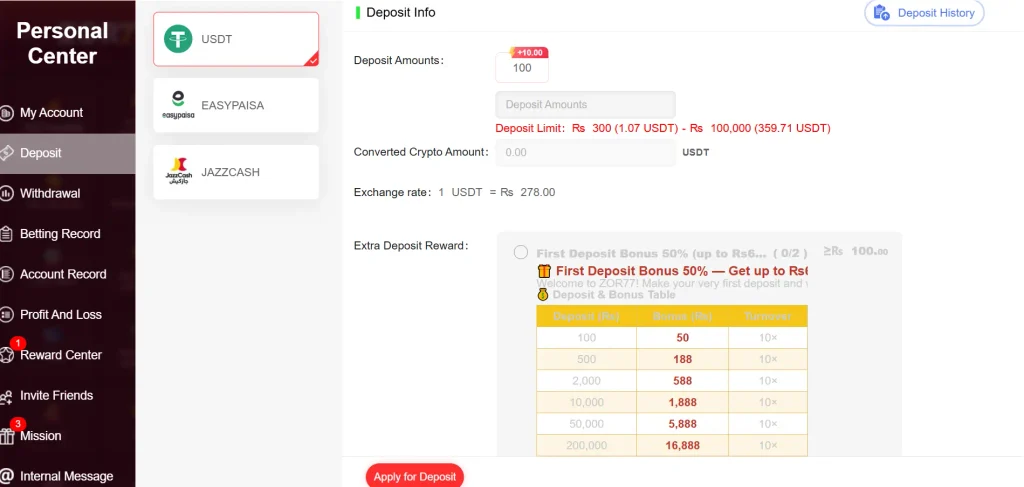 ZOR77 Game Deposit