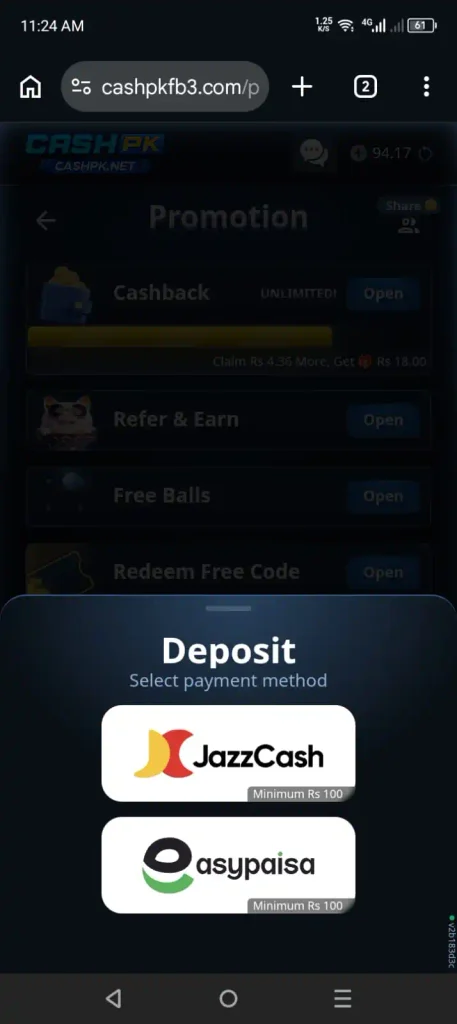 CASHPK Game Deposit